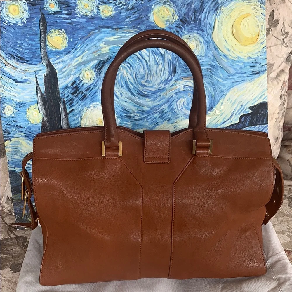 Yves Saint Laurent- Authentic 🍀 Brown Leather Satchel with Gold Y Hardware - Picture 2 of 12